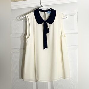 CeCe Sleeveless Collared Ribbon Neck Tie Blouse Shirt Size Medium Classy